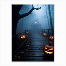 Fog Holiday Greeting Scarey Evil Dark Ominous Leaf Stripes Haunting Wood Carving Flames (15) Canvas Print