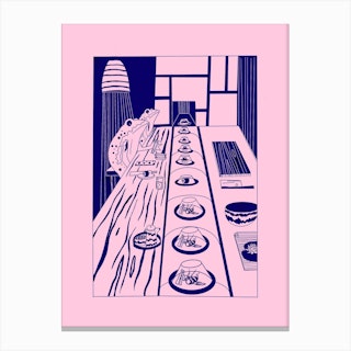 Sushi Frog Pink Navy Canvas Print
