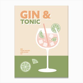 Gin And Tonic Cocktail Green And Yellow Colourful Wall 1 Canvas Print