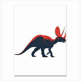 Blue Red Triceratops Dinosaur Silhouette Canvas Print