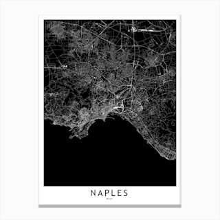 Naples Black And White Map Canvas Print