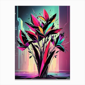 Neon Flowers In A Vase Canvas Print