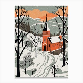 Retro Winter Illustration Transylvania Romania 1 Canvas Print