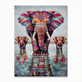 Elephants In Water Canvas Print