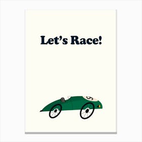 Lets Race Vintage Green Car Canvas Print