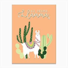 Cute Llamma With Cactus Canvas Print