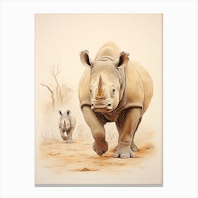 Rhinos Walking By The Trees 2 Canvas Print