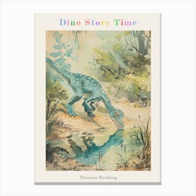 Dinosaur Drinking From A Watering Hole Illustration Poster Canvas Print