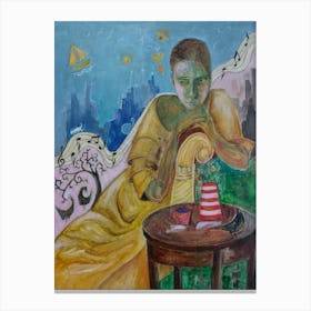 Dining Room Wall Art, Girl in a Yellow Dress Canvas Print