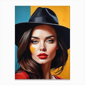 Woman Portrait With Hat Pop Art (60) Canvas Print