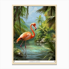 Greater Flamingo Caribbean Islands Tropical Illustration 7 Poster Canvas Print