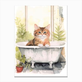 Norwegian Forest Cat In Bathtub Botanical Bathroom 8 Canvas Print