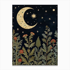 Moon And Flowers Style William Morris Art Print 2 Canvas Print