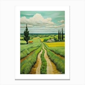 Green plains, distant hills, country houses,renewal and hope,life,spring acrylic colors.6 Canvas Print