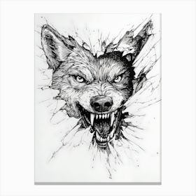 Angry Wolf Watching from Wall Hole Canvas Print