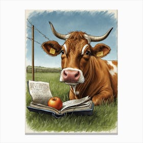 Cow Reading Book Canvas Print