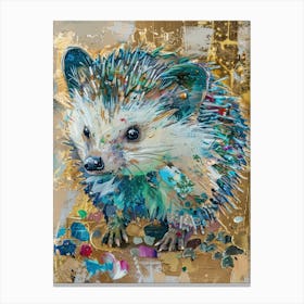 Baby Hedgehog Gold Effect Collage 3 Canvas Print