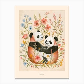 Folksy Floral Animal Drawing Panda 3 Poster Canvas Print