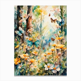 Watercolour Butterflies in Woodland Glade I Canvas Print