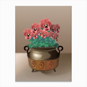 Pink Viola Flowers In A Copper Pot Canvas Print