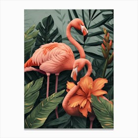 Lesser Flamingo And Heliconia Minimalist Illustration 1 Canvas Print