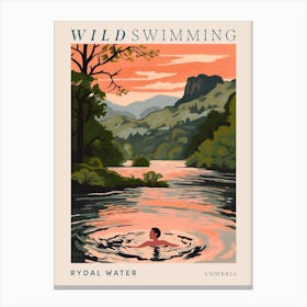 Wild Swimming At Rydal Water Cumbria 1 Poster Canvas Print