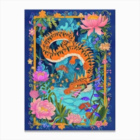Lunar Year Of The Dragon 2024 Orange Dragon With Floral Frame Canvas Print