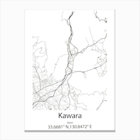 Kawara,Japan Minimalist Map Canvas Print