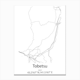 Tobetsu,Japan Minimalist Map Canvas Print