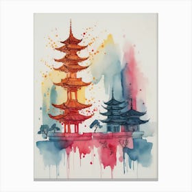 Watercolor Of A Pagoda 3 Canvas Print