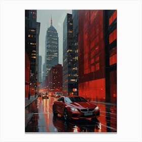 Red Car In The Rain Canvas Print