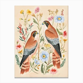 Folksy Floral Animal Drawing Falcon 1 Canvas Print