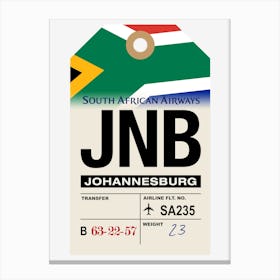 Johannesburg (JNB) South Africa Vintage Airline Luggage Tag Canvas Print