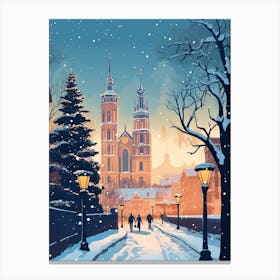Winter Travel Night Illustration Krakow Poland 1 Canvas Print