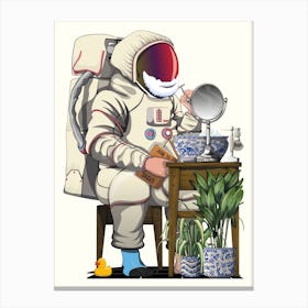 Astronaut Shaving in Bathroom Canvas Print