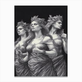 Three Muses, Greek Mythology B&W Drawing Canvas Print