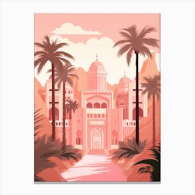 Pink Castle With Palm Trees  Canvas Print