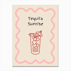 Tequila Sunrise Doodle Poster Pink & Red Canvas Print