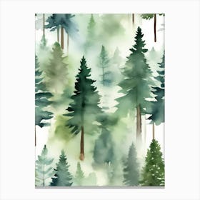 Appalachian Mountains of Misty Pines Watercolor Print of Evergreen Forest..144 Canvas Print