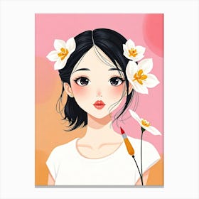 Asian Girl With Flowers 1 Canvas Print