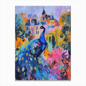 Peacock By The Castle Brushstrokes 3 Canvas Print