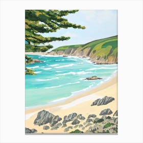 Perranporth Beach, Cornwall Contemporary Illustration   Canvas Print
