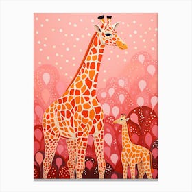 Giraffe & Calf Pink 2 Canvas Print