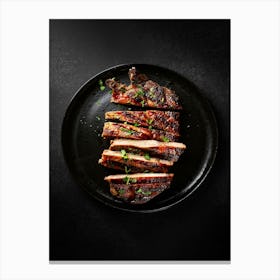 Grilled beef steak — Food kitchen poster/blackboard, photo art Canvas Print