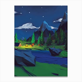 Night In The Mountains Nature Animation Anime Landscape Canvas Print
