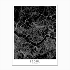 Seoul Black And White Map Canvas Print