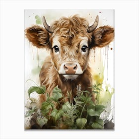 Bovine Beauty In Watercolor Splendor Canvas Print