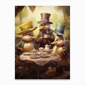 Animated Tea Party Ducklings 3 Canvas Print