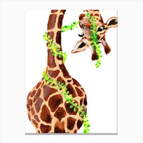 Giraffe With Plant Canvas Print