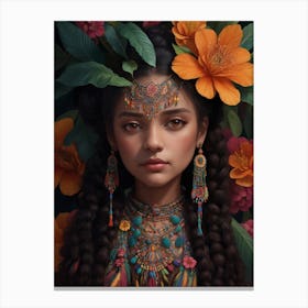 Asian Girl With Flowers Canvas Print